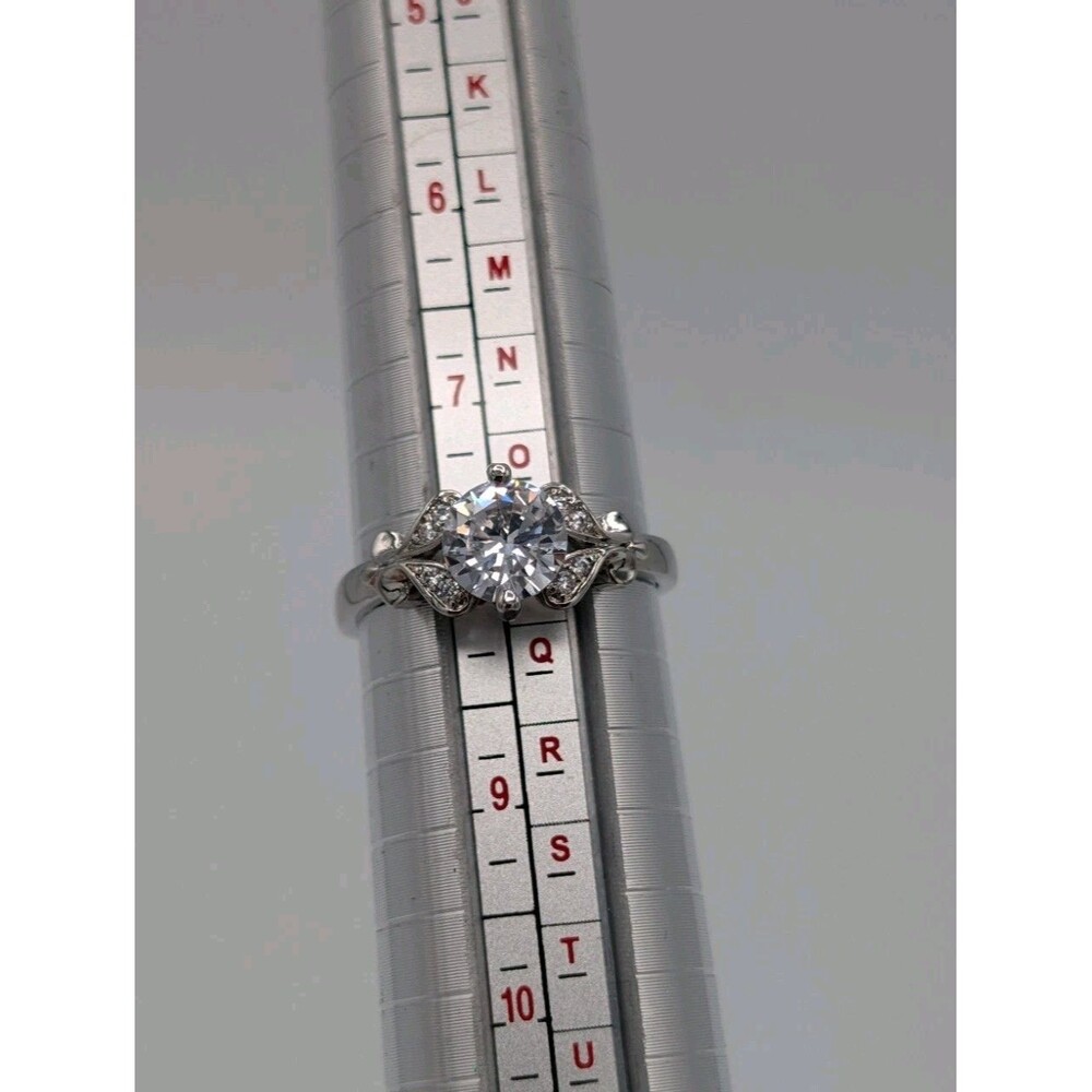Art Deco Style 1 Ct Solitaire Simulated Diamond CZ Engagement Ring Silver Tone - Picture 9 of 12